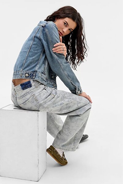 september island Lisa Light Blue Color Low Waist Floral Pattern Jeans Pants