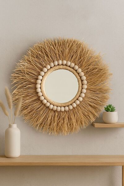 MONA BOHEM DEKORATİF TASARIM AYNA -DOĞAL PÜSKÜLLÜ TASARIM