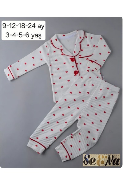Sena Küçük kalpli düğmeli pijama takımı
