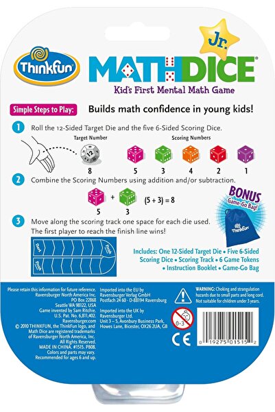ThinkFun لعبة نرد الرياضيات للصغار (6 سنوات فما فوق)
