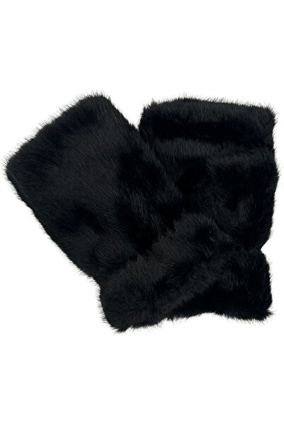 Sofist İstanbul Black Fluffy Furry Fingerless Soft Plush Women Gloves