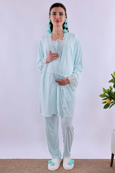 ByLohusa Pregnant Maternity Sleepwear Set with Effortt Turquoise Dressing Gown
