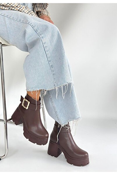 NESSİMO Cizme cu toc din piele maro N266101