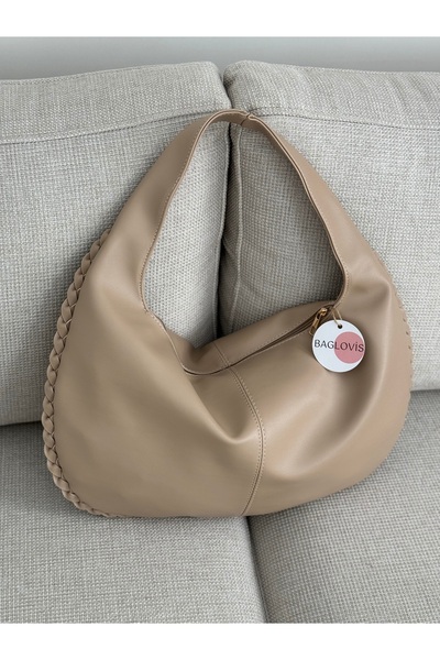 BAGLOVİS Big Slack Vison Women's Shoulder Bag with Knitted Edges and Single Strap En43 Boy27