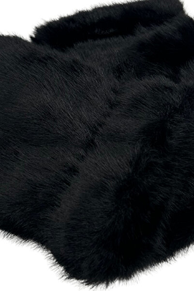 Sofist İstanbul Black Fluffy Furry Fingerless Soft Plush Women Gloves