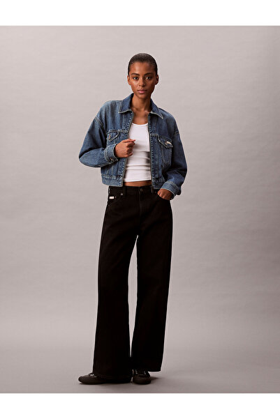 Calvin Klein Cropped Zip Up Denim Jacket