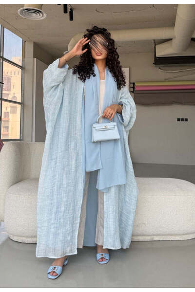 AYA نصف بشت من الكتان والشيفون المبطن باللون الأزرق السماوي