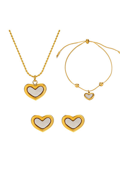 RAFINI Heart Trio Set - 18K Gold Plated, Stainless Steel