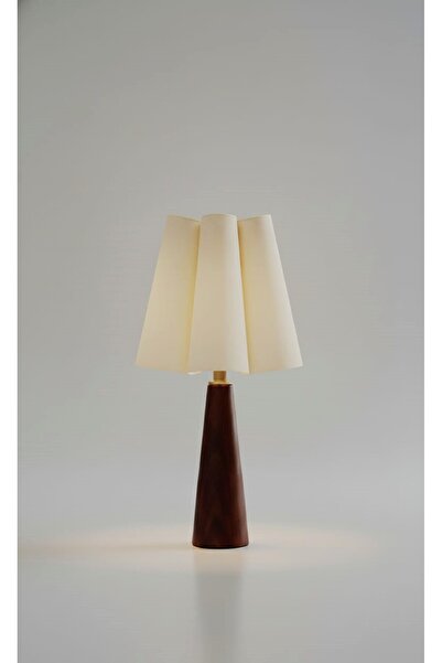 poplinhome Ahşap Ayak Dilimli Model Kumaş Abajur Şapka Masa Lambası Ahşap Aba...