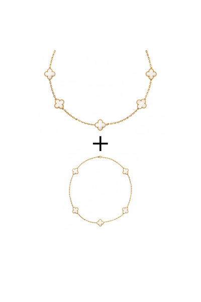 RAFINI Gold Flower Bracelet and Necklace Set - 18K Gold Plated, Stainless Steel