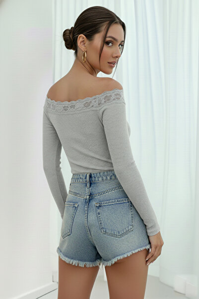 Nerth Lace Boat Neck Slim Fit Blouse