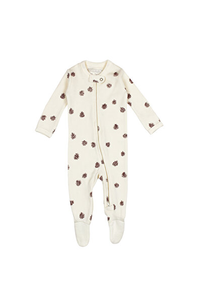 Lovedbaby Body bebe cu fermoar, certificat GOTS, Buttercream Pinecone, 6-12luni