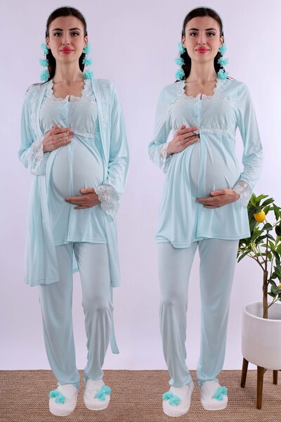 ByLohusa Pregnant Maternity Sleepwear Set with Effortt Turquoise Dressing Gown