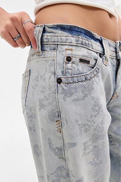 september island Lisa Light Blue Color Low Waist Floral Pattern Jeans Pants