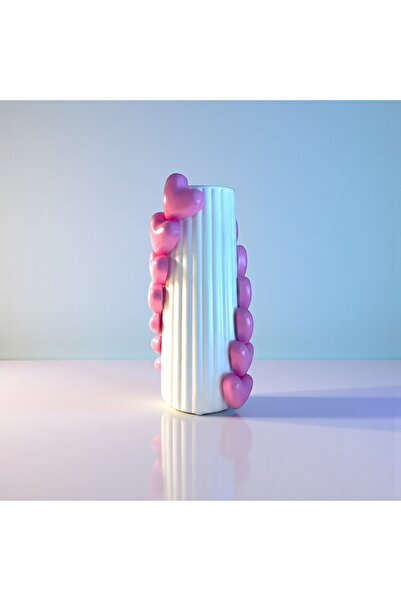 BELLATRİX ATÖLYE Pembe Heartline Atelier Vazo – 17 x 7 cm
