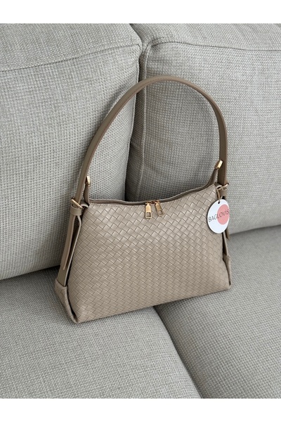 BAGLOVİS Baguette Vintage Women's Shoulder Bag with Adjustable Strap and Knitted Pattern En30 Boy20