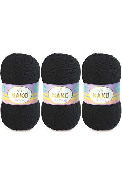 NAKO Elit Baby Anti-pilling El Örgü İpliği 100 gr 3 Adet Renk 217 SİYAH