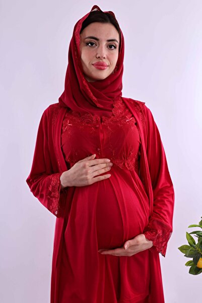 ByLohusa طقم بيجامة للحوامل مع حجاب من الكرز