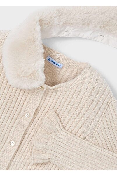 MAYORAL Girl's Fur Collar Knitted Cardigan