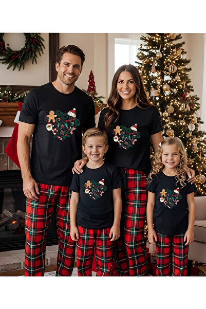 ASELİNDA Heart Detailed Christmas Themed T-Shirt - Family Matching T-Shirt (Add Items to Make a Matching Set)