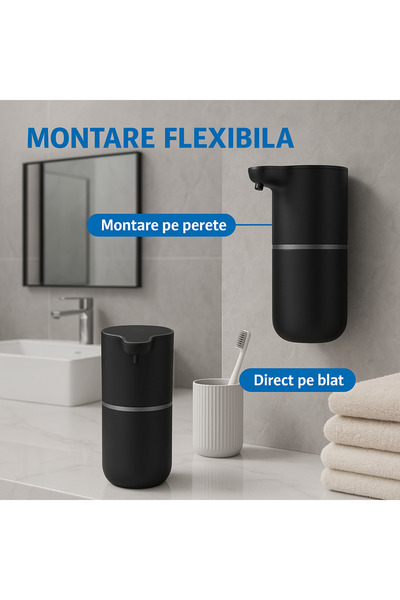 Skyline Orbion Dozator Săpun Spumă Automat, Senzor & Touch, 400ml, Reîncărcabil USB-C, Negru Mat