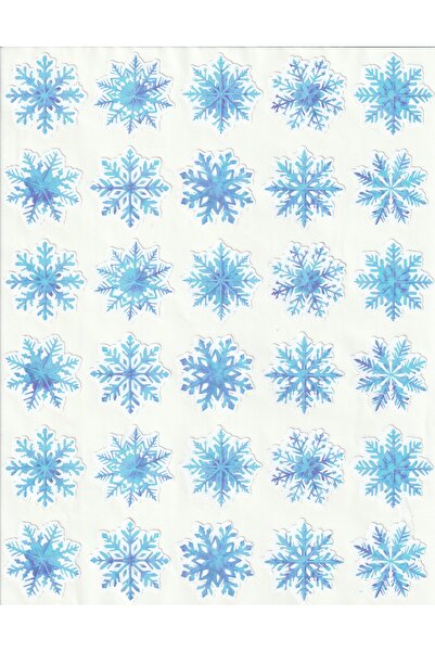 NUNUKİ Kar Taneleri Kış Sticker Seti 3,4 cm Icy Blue Winter Snowflakes Buz Ma...
