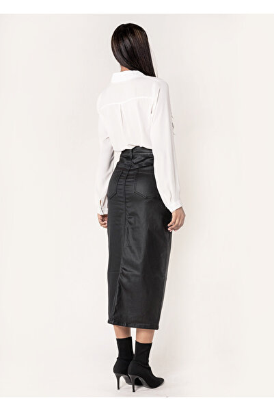 Nina Carter Faux leather midi skirt Matte black B-LC215 M9