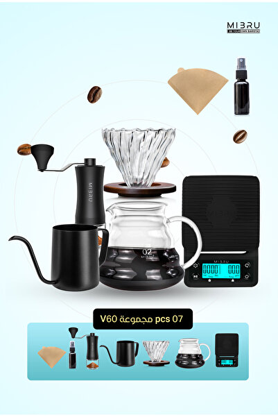 MIBRU 7-in-1 Coffee Brewing Starter Kit: Kettle, Grinder, V60 Dripper, Scale, Server & Filters