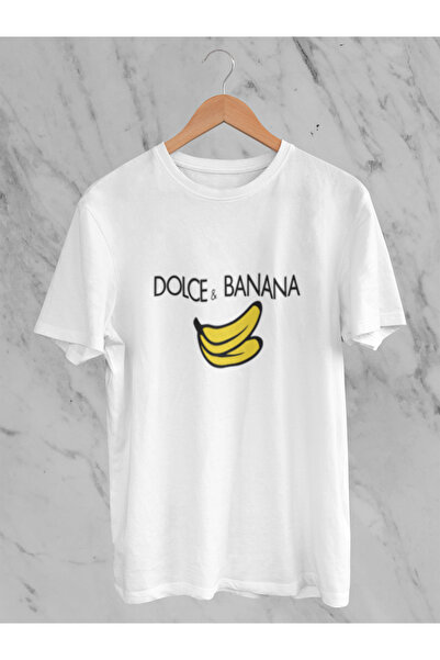 MG تيشيرت قطني برقبة دائرية مطبوع عليه DOLCE BANANA OV قصة فضفاضة ALIP بأكمام...