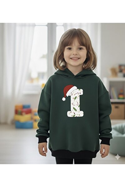 ÇAĞLA KURT Letter I Girl's New Year Themed Sweatshirt with a Hood