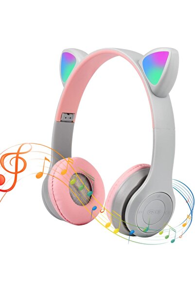 VALA V ALA Cat Ear Bluetooth Wireless Headphones for Kids - Over-Ear, LED Light, Mic (Grey)