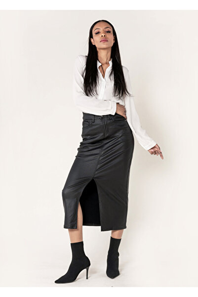 Nina Carter Faux leather midi skirt Matte black B-LC215 M9