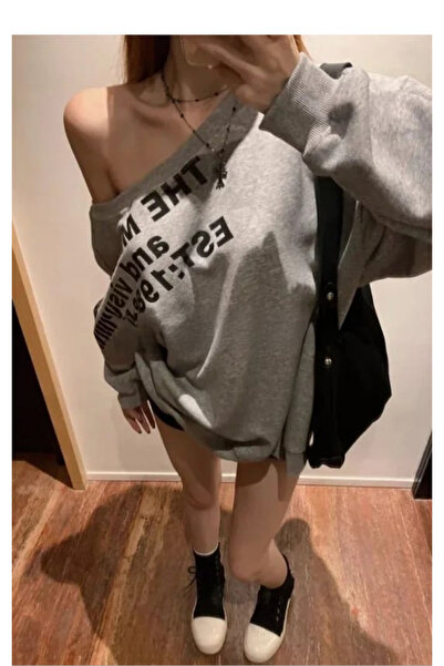 Köstebek Gray Melange the Mershier Off-Shoulder Sweatshirt