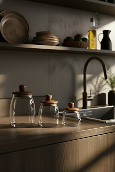 Sevinse Home NUA Triple Acacia Vacuum-Lid Jar Set (950 - 700 - 500 mL)