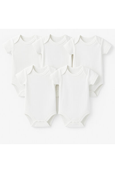 mini mia 100% Cotton Snap Fastener White Color Unisex Baby Bodysuit - Short and Long Sleeve 5-Piece Economical Pack