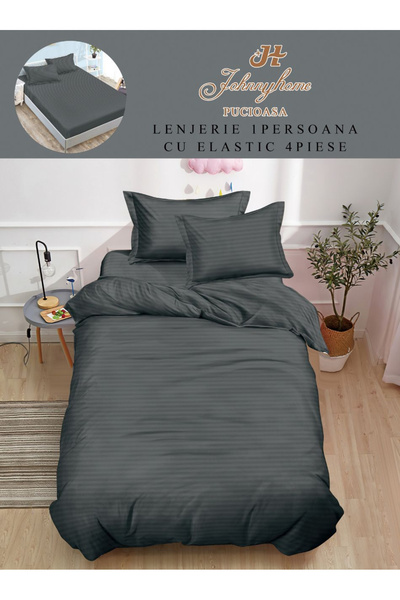 FIONNA.RO Fine Damask Bed Linen with Elastic 1 Person - Ash Grey