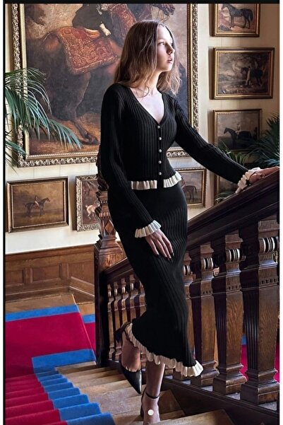 Abalı Yeni sezon kışlık etekli 2li takım Yumuşak yün iplik Durk park Lazanya ...