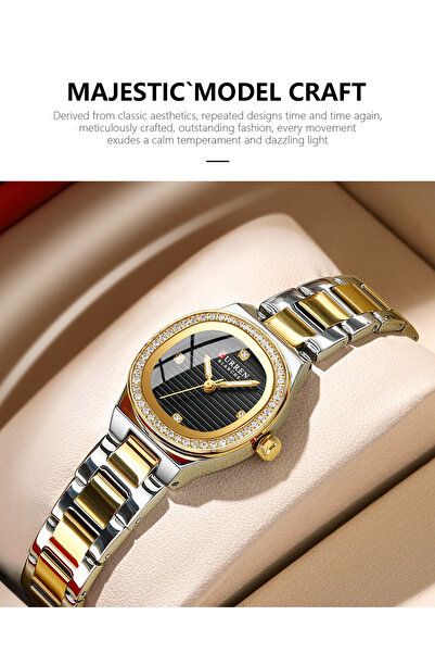 Curren -9101 Original Brand Stainless Steel Band Wrist Watch For Women With Free Box