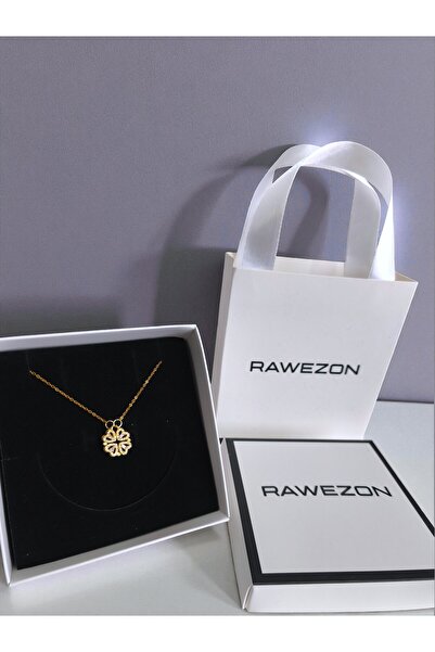 RAWEZON Kutulu ve Çantalı Gold Renk Mıknatıslı Açılabilir Yonca Kolye -Sevgil...