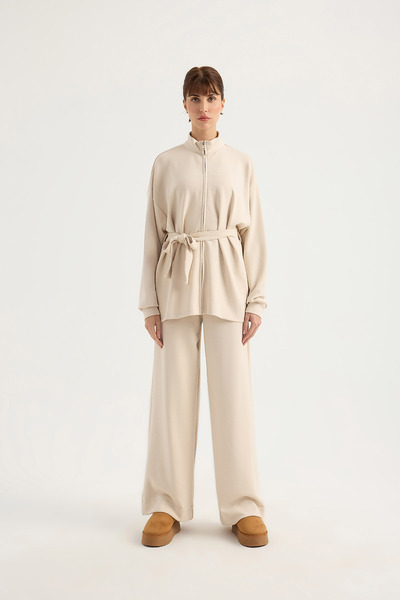 SEVİLEN Modal Suit with Waist Tie Detail