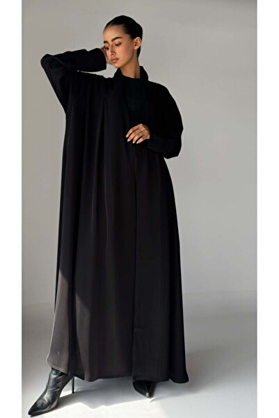 AYA عباية سوداء بخياطة متقطعة من الأمام والخلف