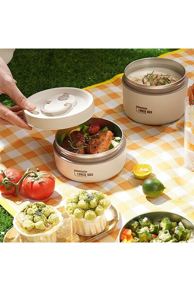 Alim Launch Box - Microwavable Thermal Lunch Box Set (3 Rectangular Stainless Steel Containers, Leak