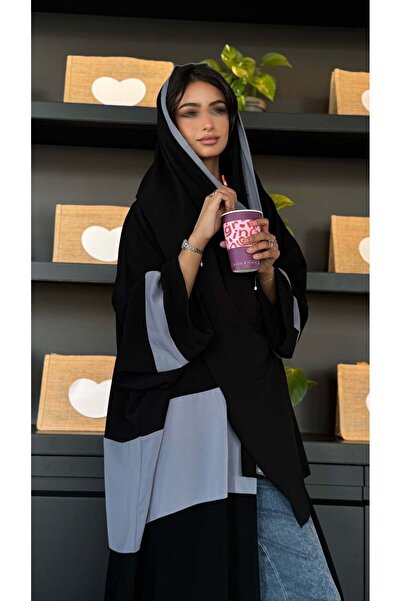 AYA عباية كريب سوداء و سماوية فاتحة