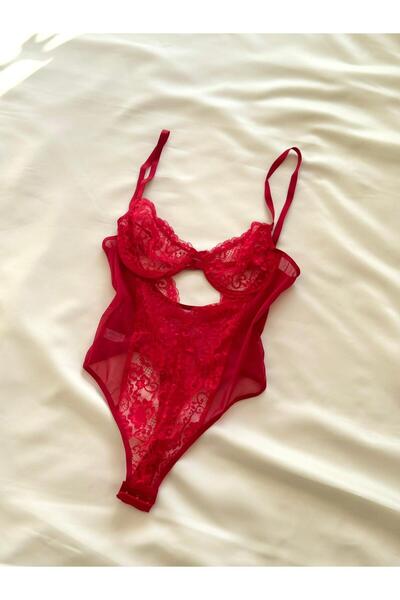 THE SECRET KİSS KADIN,ÇITÇITLI,TRANSPARAN,KIRMIZI,DANTELLİ,BODYSUİT,