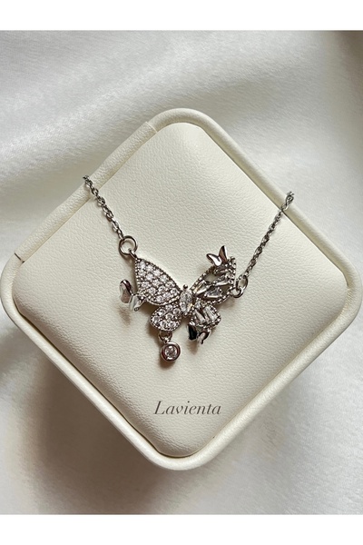 Lavienta قلادة فولاذية على شكل فراشة ذهبية وفضية
