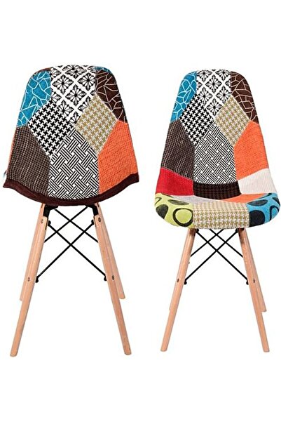 AWF AL WADI FURNITURE Sliko Eames 1 Round MDF Dining Table + 4 Patchwork Cushioned Chairs Dining Set - White