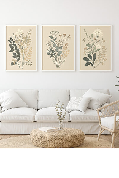 NT Handmade Laminated Framed Pvc Protected 3-Piece Abstract Floral Pattern Decorative Uv Printing Mdf Wall Painting Set