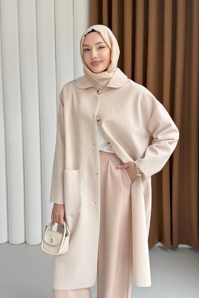 nizzell Women's Oversized Peter Pan collar Thai Feather Unlined Coat – Stylish Winter Model Black/Beige