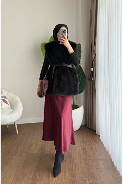 nizzell Γυναικείο γιλέκο με μακρύ γούνινο φινίρισμα με ζώνη – Χειμερινό κομψό γούνινο γιλέκο (κρεμ/μαύρο/καφέ)