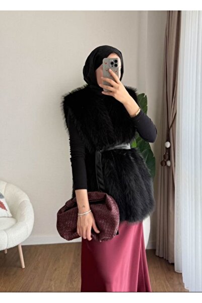 nizzell Γυναικείο γιλέκο με μακρύ γούνινο φινίρισμα με ζώνη – Χειμερινό κομψό γούνινο γιλέκο (κρεμ/μαύρο/καφέ)